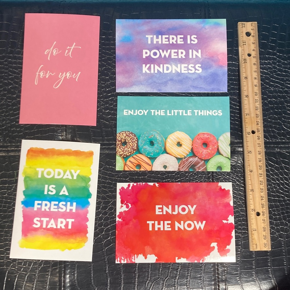 10/$10 OR $1 Bundle: 5 Inspiring Quote Post Cards 4” x 6” Shiny Front Matte Back